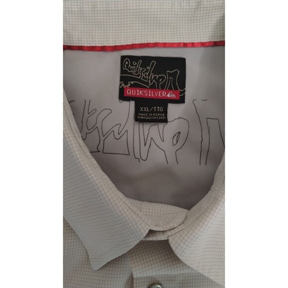 Quiksilver shirt mens XXL beige check plaid short sleeve button up - Picture 7 of 7